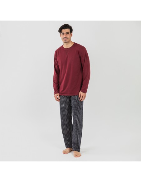 Pigiama lungo uomo cotone Boom bordeaux pijama-algodon