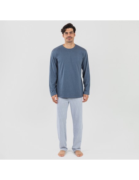 Pigiama lungo uomo cotone Lista indaco pijama-algodon