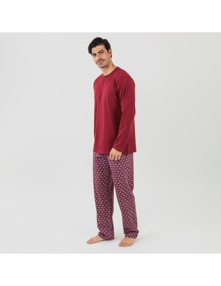 Pigiama lungo uomo cotone Benacity bordeaux pijama-algodon