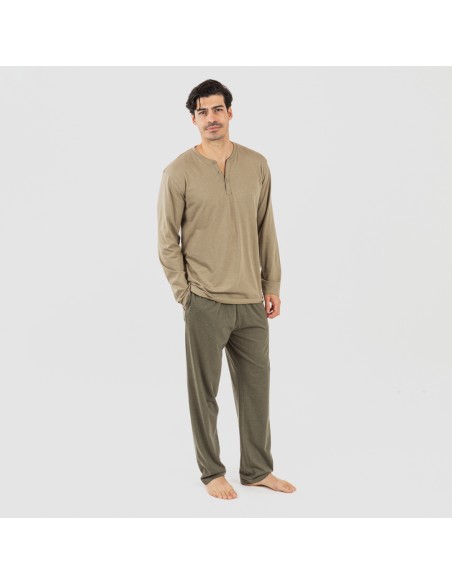 Pigiama lungo uomo con bottoni verde militare - verde scuro pijama-largo-con-botones