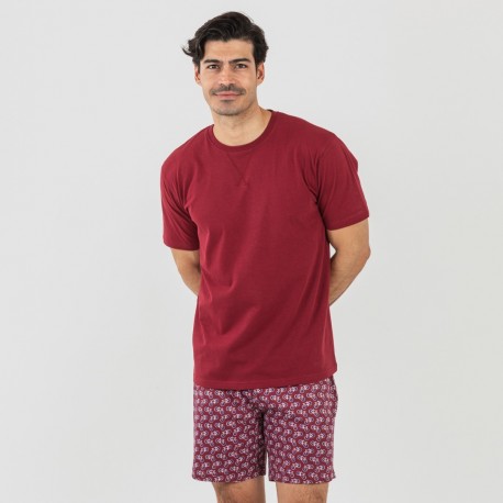 Pigiama corto cotone uomo Benacity bordeaux pijama-corto-algodon