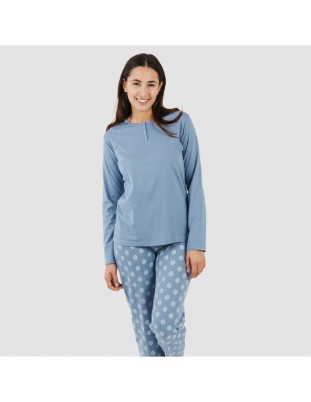 Pigiama lungo cotone Garbo blu cielo pigiami-lunghi-donna