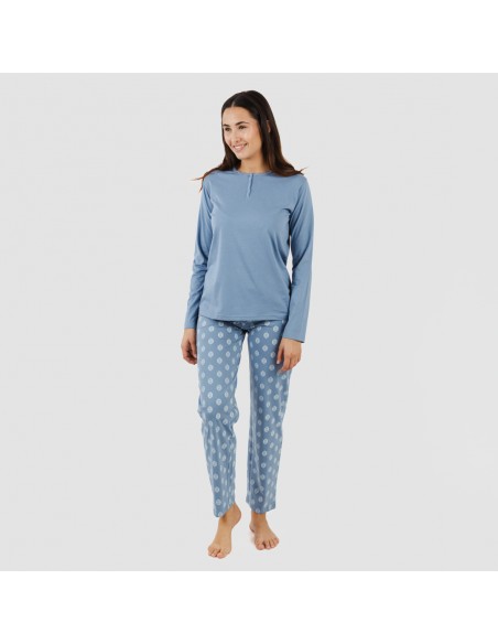 Pigiama lungo cotone Garbo blu cielo pigiami-lunghi-donna