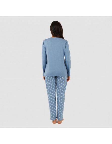 Pigiama lungo cotone Garbo blu cielo pigiami-lunghi-donna