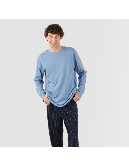 Pigiama lungo uomo cotone Pedro indaco pijama-algodon