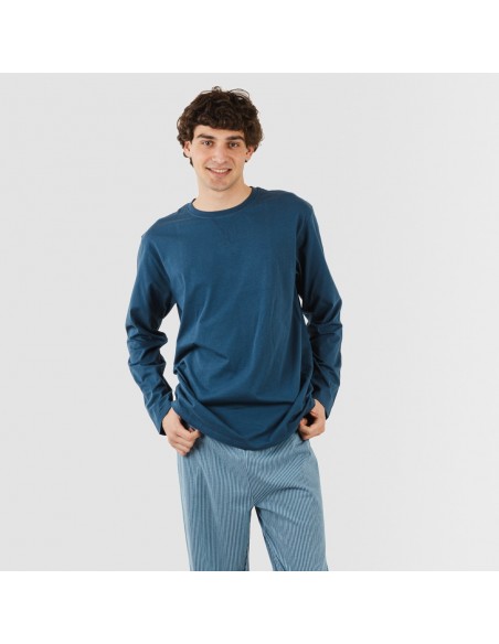 Pigiama lungo uomo cotone Kristoff blu navy pijama-algodon