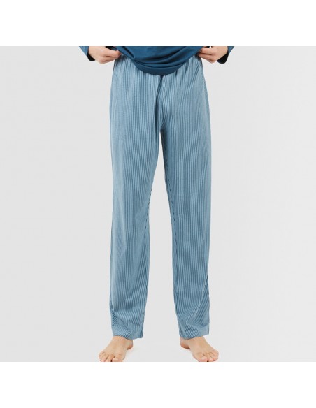 Pigiama lungo uomo cotone Kristoff blu navy pijama-algodon