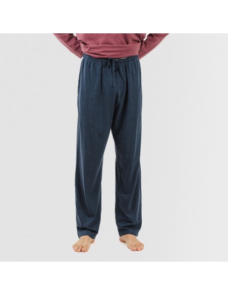 Pigiama lungo uomo con bottoni bordeaux - blu navy pijama-largo-con-botones