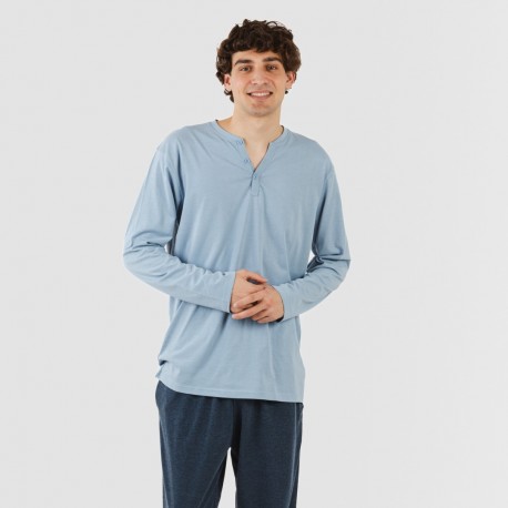 Pigiama lungo uomo con bottoni indaco - blu navy pijama-largo-con-botones