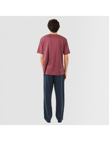 Pigiama lungo uomo manica corta con bottoni bordeaux - blu navy pijama-manga-corta-con-boton