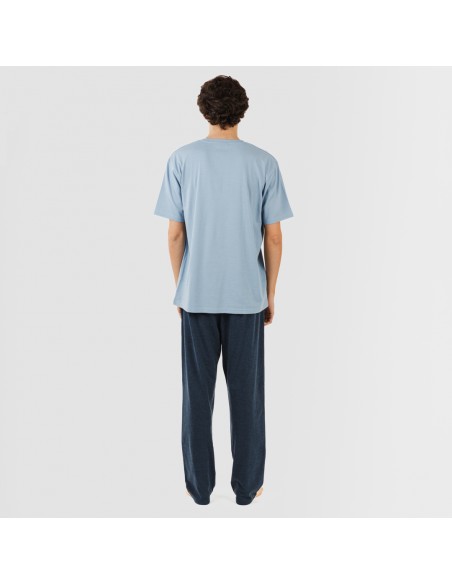 Pigiama lungo uomo manica corta con bottoni indaco - blu navy pijama-manga-corta-con-boton