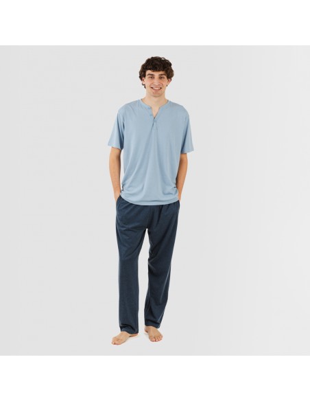 Pigiama lungo uomo manica corta con bottoni indaco - blu navy pijama-manga-corta-con-boton