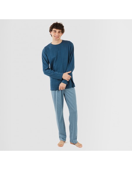 Pigiama lungo uomo cotone Kristoff blu navy pijama-algodon