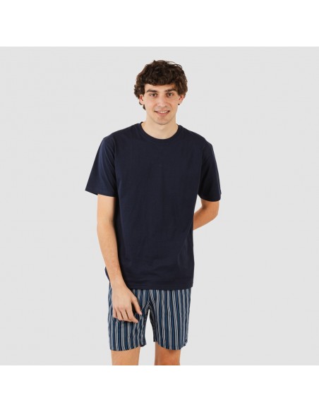 Pigiama corto cotone uomo Raya Galileo blu navy pijama-corto-algodon