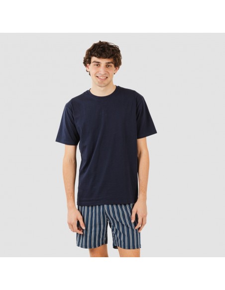 Pigiama corto cotone uomo Raya Galileo blu navy pijama-corto-algodon