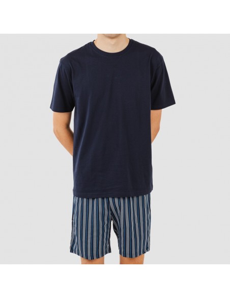 Pigiama corto cotone uomo Raya Galileo blu navy pijama-corto-algodon