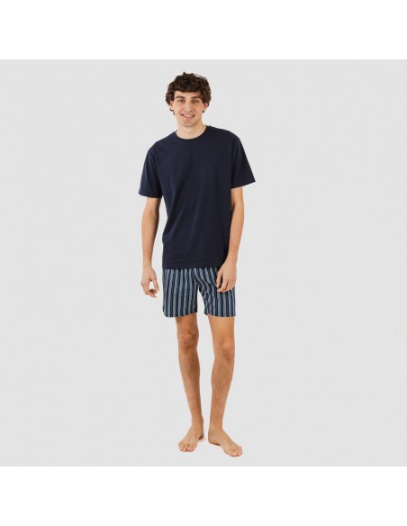 Pigiama corto cotone uomo Raya Galileo blu navy pijama-corto-algodon