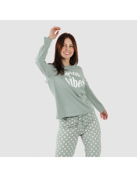 Pigiama lungo cotone Irati verde militare pigiami-lunghi-donna