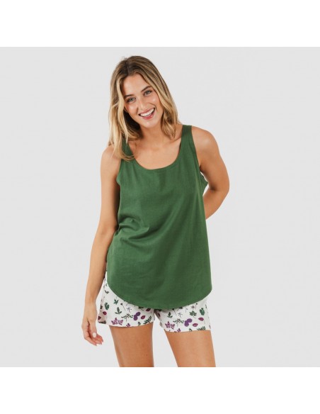 Pigiama corto canotta cotone Eire verde militare pigiami-corti-donna