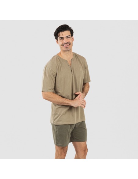 Pigiama corto uomo con bottoni verde militare - verde scuro pijama-corto-hombre-con-botones