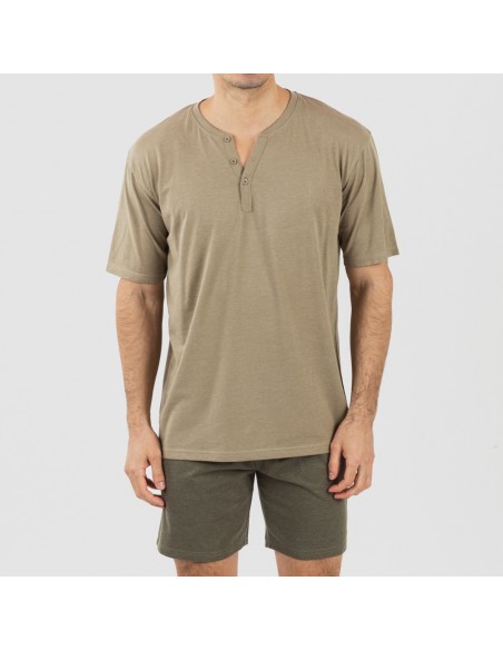 Pigiama corto uomo con bottoni verde militare - verde scuro pijama-corto-hombre-con-botones