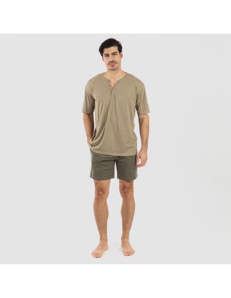 Pigiama corto uomo con bottoni verde militare - verde scuro pijama-corto-hombre-con-botones