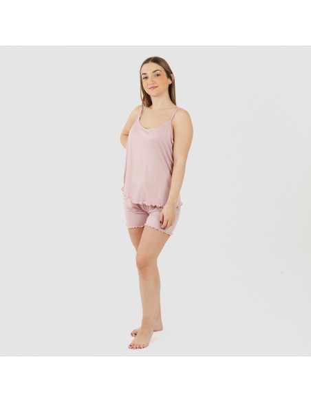 Pigiama con spalline soft tinta unita pijama-tirantes-mujer-punto-suave