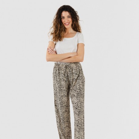 Pantalone in viscosa Sole beige - nero pantaloni-comodi-donna