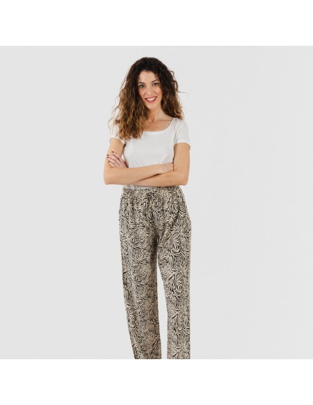 Pantalone in viscosa Sole beige - nero pantaloni-comodi-donna