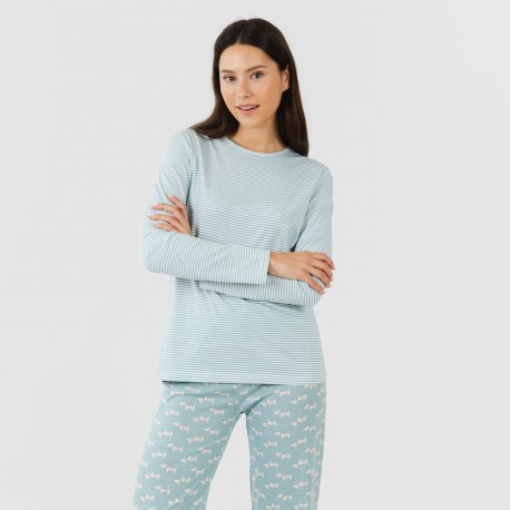 Pigiama lungo cotone Ponder turchese pijama-largo-algodon