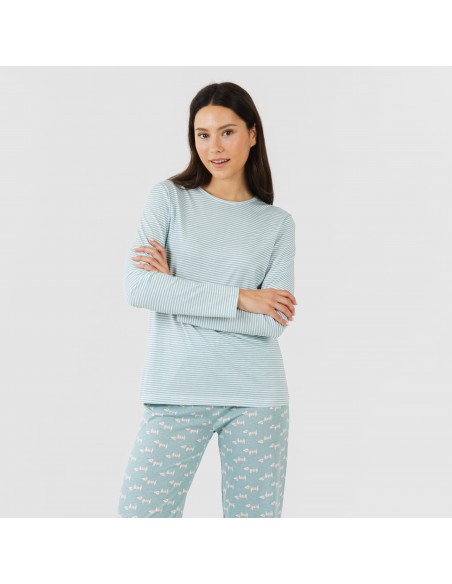 Pigiama lungo cotone Ponder turchese pijama-largo-algodon