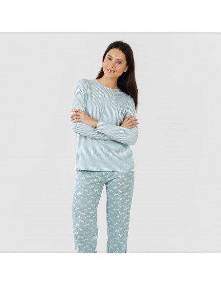 Pigiama lungo cotone Ponder turchese pijama-largo-algodon