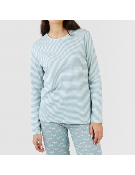 Pigiama lungo cotone Ponder turchese pijama-largo-algodon