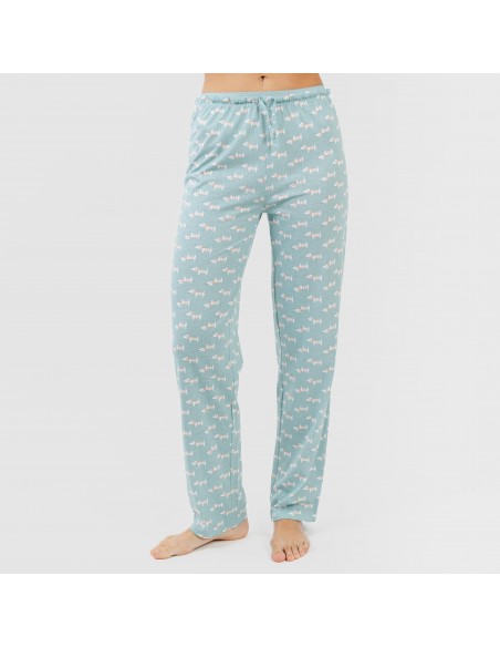 Pigiama lungo cotone Ponder turchese pijama-largo-algodon