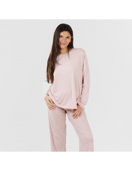 Pigiama lungo soft Maya rosa chiaro pigiami-lunghi-donna