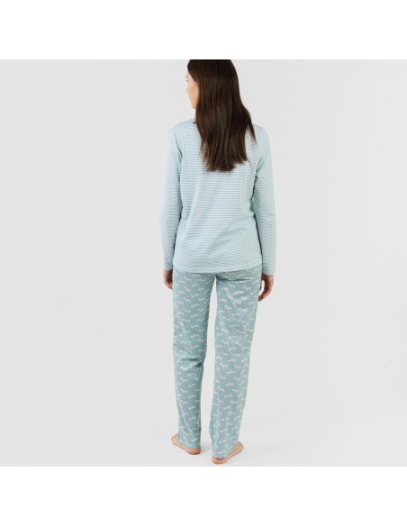 Pigiama lungo cotone Ponder turchese pijama-largo-algodon