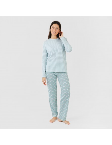 Pigiama lungo cotone Ponder turchese pijama-largo-algodon