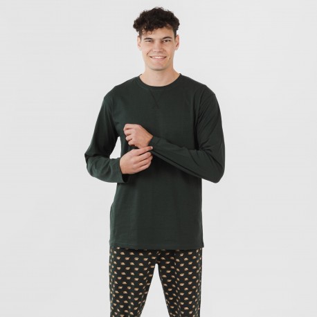 Pigiama lungo uomo cotone Nino verde bottiglia pijama-algodon