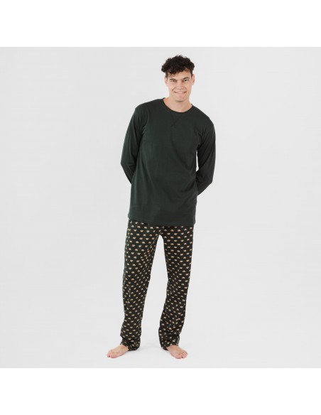 Pigiama lungo uomo cotone Nino verde bottiglia pijama-algodon