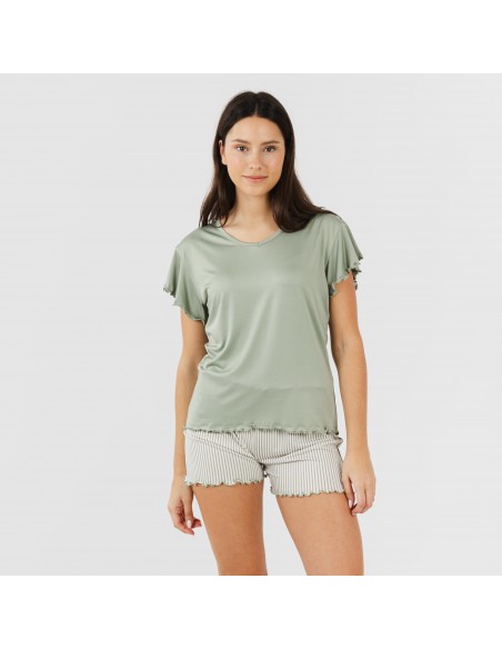 Pigiama corto mezza manica soft Raya Leia verde militare pijama-corto-sedoso