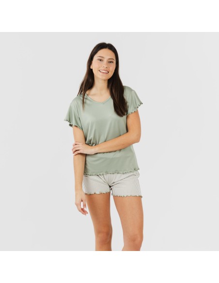 Pigiama corto mezza manica soft Raya Leia verde militare pijama-corto-sedoso