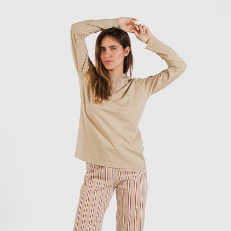 Pigiama lungo cotone Raya Ico beige pijama-largo-algodon