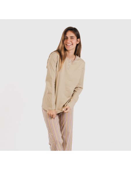 Pigiama lungo cotone Raya Ico beige pijama-largo-algodon