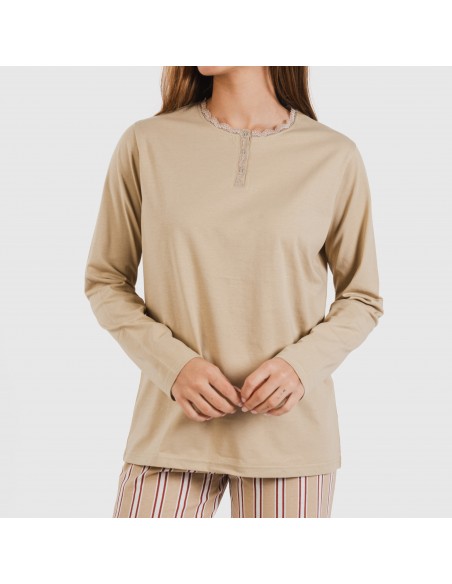 Pigiama lungo cotone Raya Ico beige pijama-largo-algodon