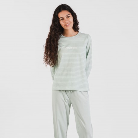 Pigiama lungo cotone Denis verde tiffany pijama-largo-algodon