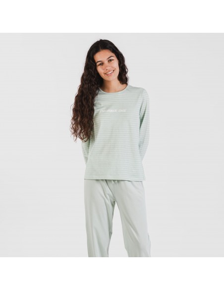 Pigiama lungo cotone Denis verde tiffany pijama-largo-algodon