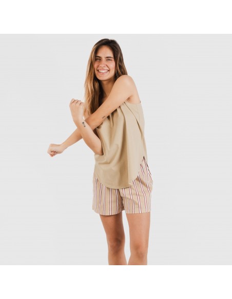 Pigiama corto canotta cotone Raya Ico beige pijama-corto-algodon