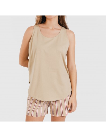 Pigiama corto canotta cotone Raya Ico beige pijama-corto-algodon