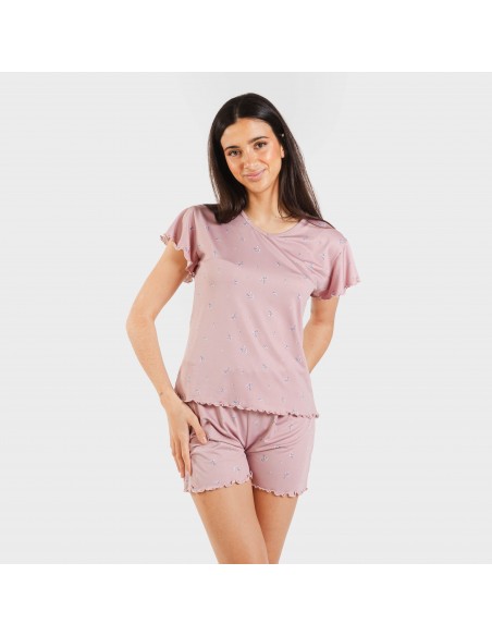 Pigiama corto mezza manica soft Melanie malva pijama-corto-sedoso