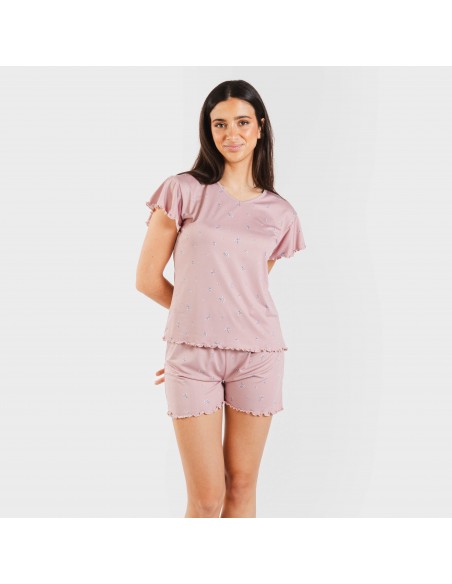 Pigiama corto mezza manica soft Melanie malva pijama-corto-sedoso